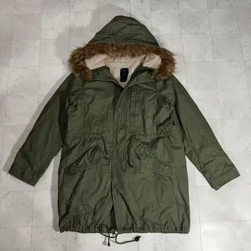 shucaGLOBALWORK 퍼 달린 올리브 그린 모즈 코트