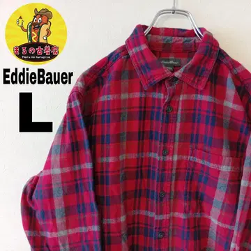 USA 구제 의류 EddieBauer 플란넬 셔츠 L 레드 네이비 체크