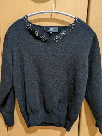 C de C 비즈 장식 블랙 긴팔 니트 스웨터 34 작은 사이즈