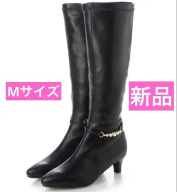 [ 미사용 새상품 ] 젤리빈스 롱 부츠 펄 악센트 벨트 포함 M