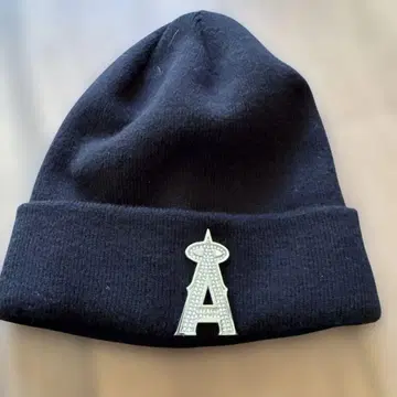 MLB 스톤 장식 검정 비니 모자