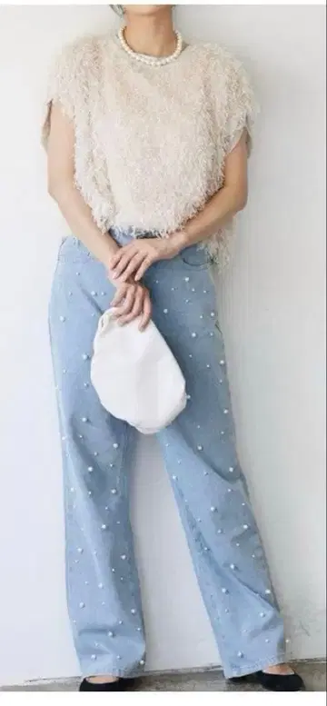 Frene 펄 장식 하이웨스트 데님 S 사이즈