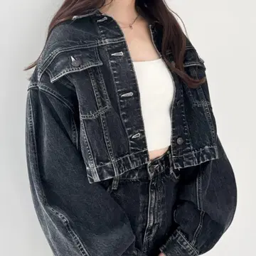 Heather 데님 자켓 숏 기장/블랙