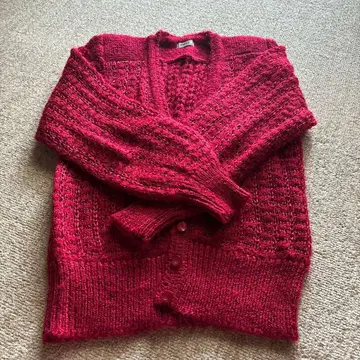 여성용 가디건 스웨터 와인 레드 색상 긴팔 M 사이즈