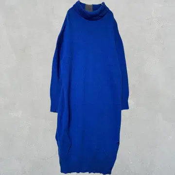 ADAWAS 롱 니트 원피스 울100% 터틀넥 블루