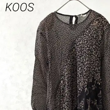 KOOS 블라우스 튜닉 플레어 크루넥 꽃무늬 리프 무늬 얇은 소재