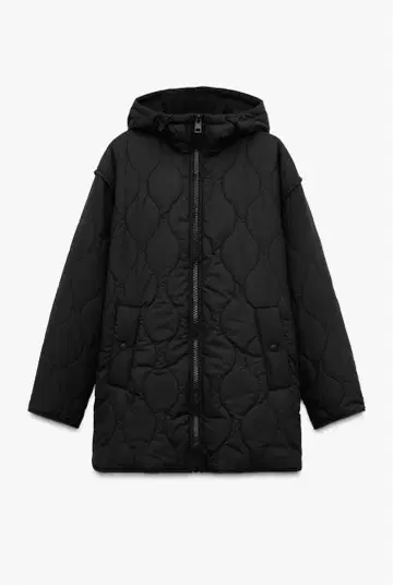 후디드 퍼프 자켓 퀼팅 후드 부착 충전솜 블랙 다운 ZARA