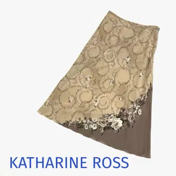 꽃무늬 자수 플레어 스커트 베이지 브라운