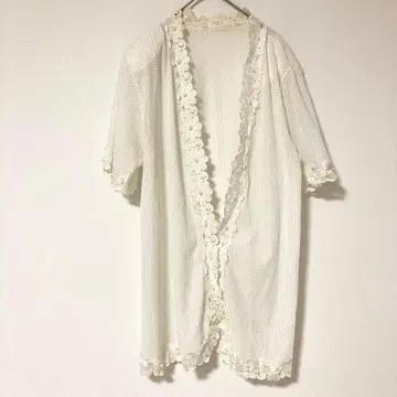 롱 가디건 겉옷 꽃무늬 레이스 비침 화이트