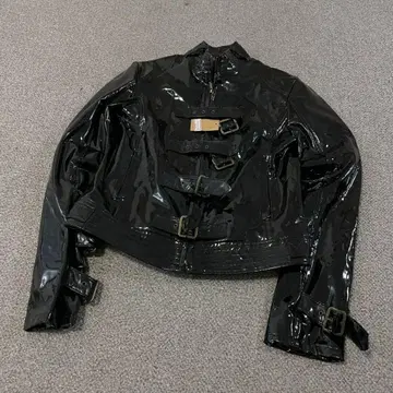 블랙 러버 싱글 라이더 자켓