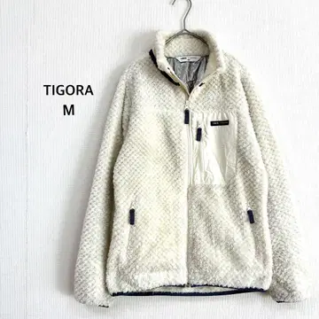 [티고라] 플리스 자켓 M 아이보리 보아 따뜻한 안감 알루미늄 프린트
