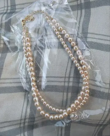 진주 크리스탈 참 이중 목걸이