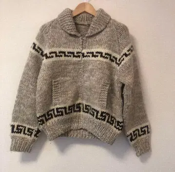 코위찬 니트 스웨터 썬더버드 패턴 풀 집업 트랙 자켓 브라운