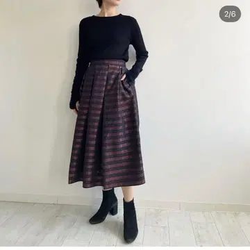 TRECODE 백 지퍼 체크 플레어 스커트 사이즈 F 레드