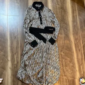 [ ZARA ] 올 패턴 롱 원피스 긴팔 보라색 허리끈 리본 고급