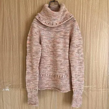 자유구 지유쿠 니트 스웨터 울 혼방 하이넥 핑크 40