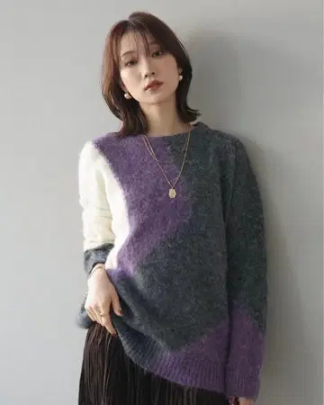 미사용 새상품 Lumier 뤼미에 웨이브 바이컬러 니트 퍼플