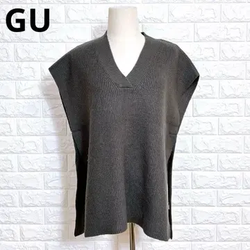3126 GU 니트 베스트 M 그레이 V넥 오버 사이즈 루즈핏