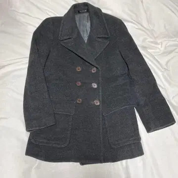 그레이 더블 브레스트 피 코트 울 혼방