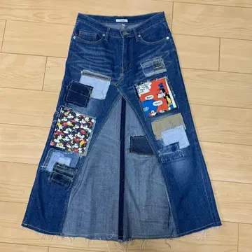 Nylaus 패치워크 데님 롱 스커트