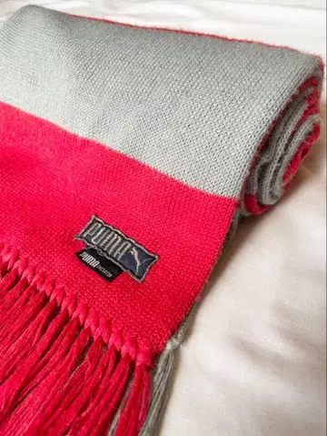 PUMA 빈티지 스트라이프 롱 머플러 그레이/빨간색