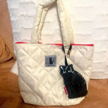 카페 벨로체 아이보리 퀼팅 토트백 고양이 참 포함