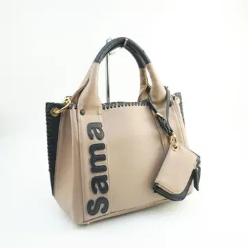 사만다 타바사 위드 사마타바 토트백 가죽 베이지 네이비