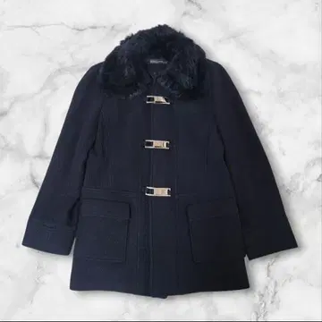 블랙 퍼 달린 울 코트 블랙 더플 코트