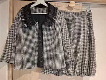 히로코비스 화이트 블랙 체크 셋업 스커트