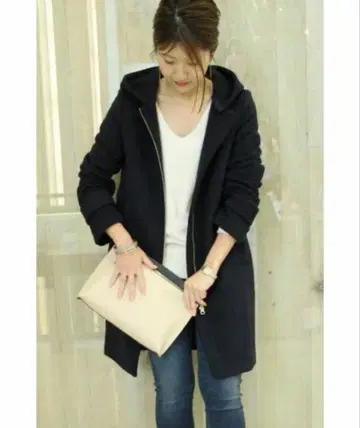 Noble 블랙 후드 부착 롱 코트 36