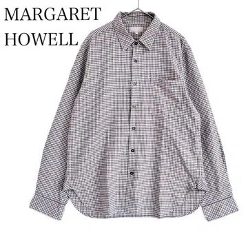 마가렛호웰 새상품급 코튼 체크 셔츠 긴팔 M 그레이 면