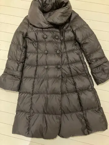 브라운 롱 다운 코트 후드 부착