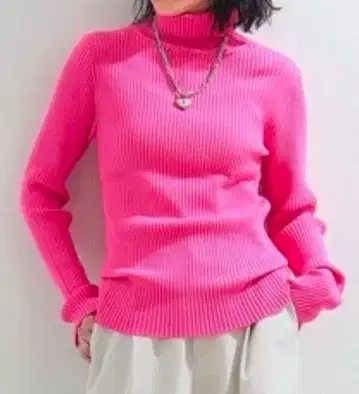 Ray BEAMS 리브 터틀넥 니트 핑크