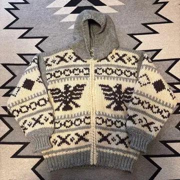 GQ 포드 후드 부착 니트 스웨터 MEDIUM 그레이/아이보리