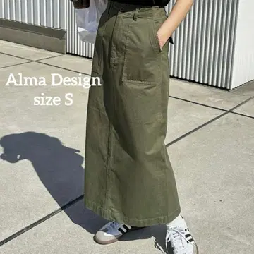 [ 알마 디자인 ] 롱 스커트 하이웨스트 베이커 S 카키 캐주얼