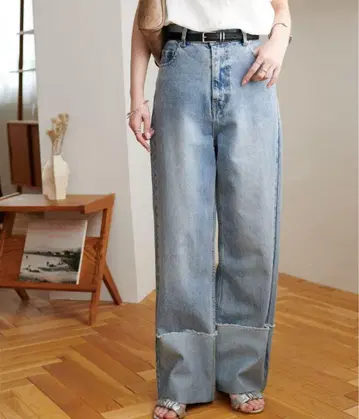 라이트 블루 데님 와이드 레그 팬츠