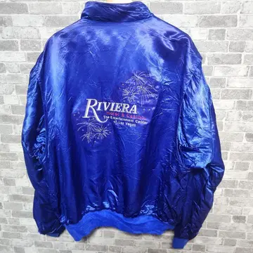 90s 빈티지 기업 로고 새틴 블루종 라스베가스 아메카지 XXL