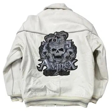 AVIREX 아비렉스 올 가죽 바시티 자켓 해골 왕관 화이트 L