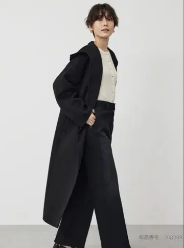 플라스테 울 블렌드 리버 후디 롱 코트 XS