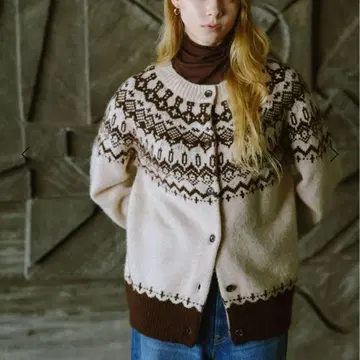 그린 레이블 릴랙싱 자카드 니트 가디건