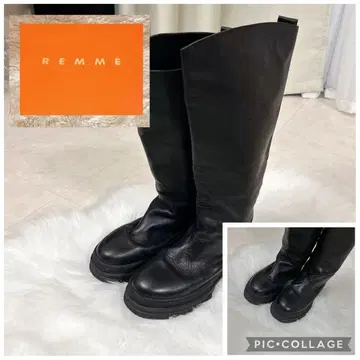 REMME 블랙 통굽 롱 부츠