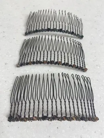 비즈 포함 브라운 2개, 블랙 1개 커브형 헤어콤 3개 세트