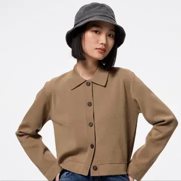 지유 GU 밀라노 리브 폴로 가디건 32 베이지 사이즈 M