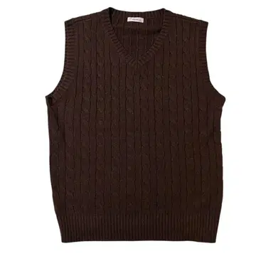 미국 빈티지 의류 케이블 니트 베스트 V넥 무지 브라운 X163