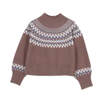 집중 패턴 자카드 니트 긴팔 스웨터 모카 새상품