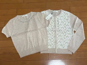 에프데 베이지 플라워 자수 가디건 스웨터 세트