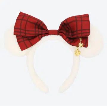디즈니 머리띠 빨간색과 화이트 체크