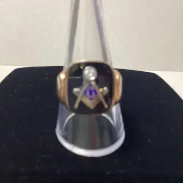 [초 레어] K10 금 프리메이슨 다이아몬드 장식 오닉스 반지