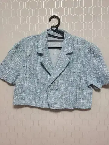 라이트 블루 크롭 반팔 자켓