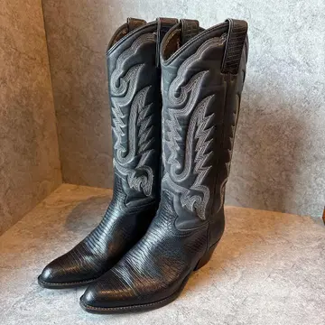 블랙 웨스턴 부츠 자수 가죽 느낌 포인티드 EU39 여성용